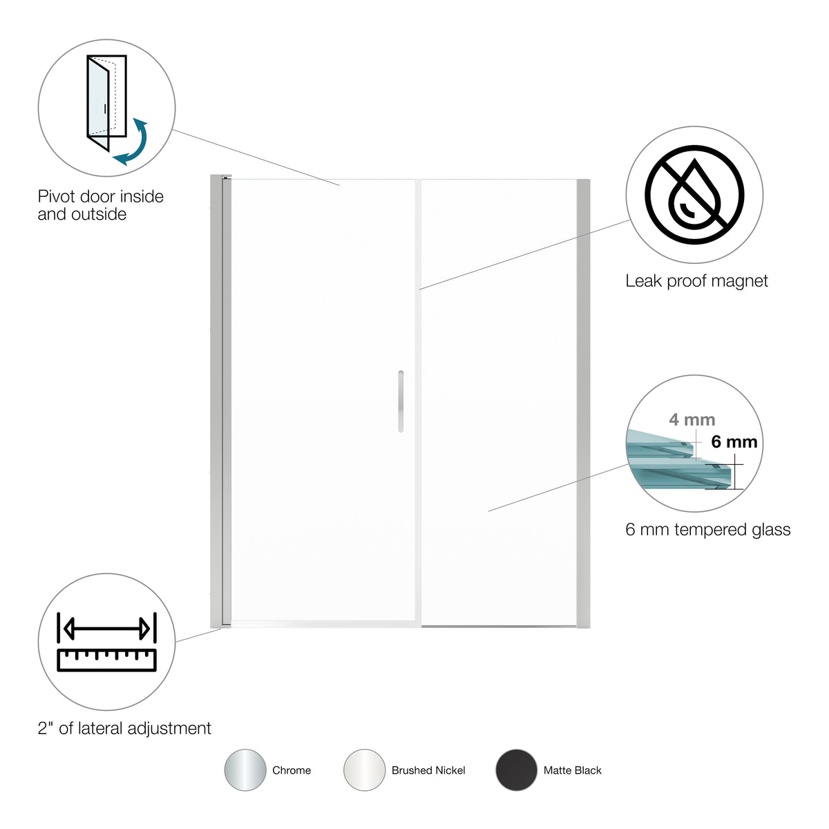 Maax Manhattan 57-59 x 68 in 6 mm Pivot Shower Door for Alcove Installation with Clear glass & Round Handle - image 11