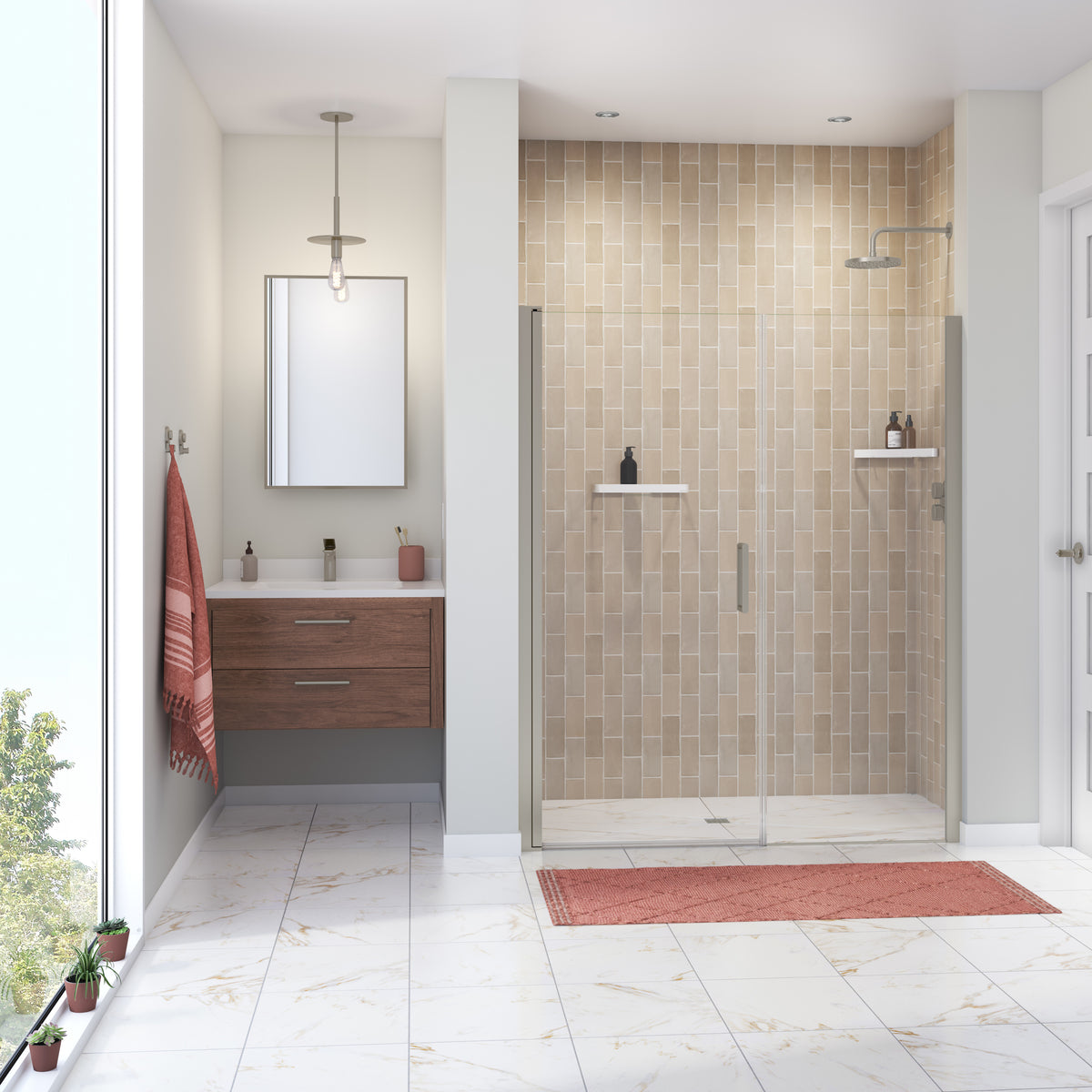 Maax Manhattan 57-59 x 68 in 6 mm Pivot Shower Door for Alcove Installation with Clear glass & Round Handle - image 7