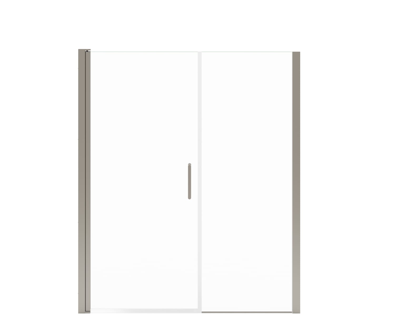 Manhattan 55-57 x 68 in. 6 mm Pivot Shower Door for Alcove Installation with Clear glass & Round Handle in Brushed Nickel - Plumbing Market