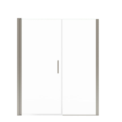 Manhattan 57-59 x 68 in. 6 mm Pivot Shower Door for Alcove Installation with Clear glass & Round Handle in Brushed Nickel - Plumbing Market