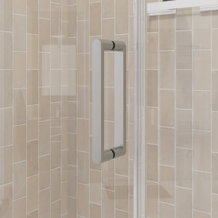 Manhattan 43-45 x 68 in. 6 mm Pivot Shower Door for Alcove Installation with Clear glass & Round Handle in Brushed Nickel - Plumbing Market