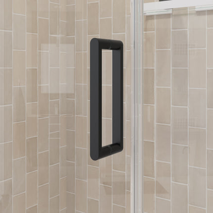 Manhattan 33-35 x 68 in. 6 mm Pivot Shower Door for Alcove Installation with Clear glass & Round Handle in Matte Black - Plumbing Market