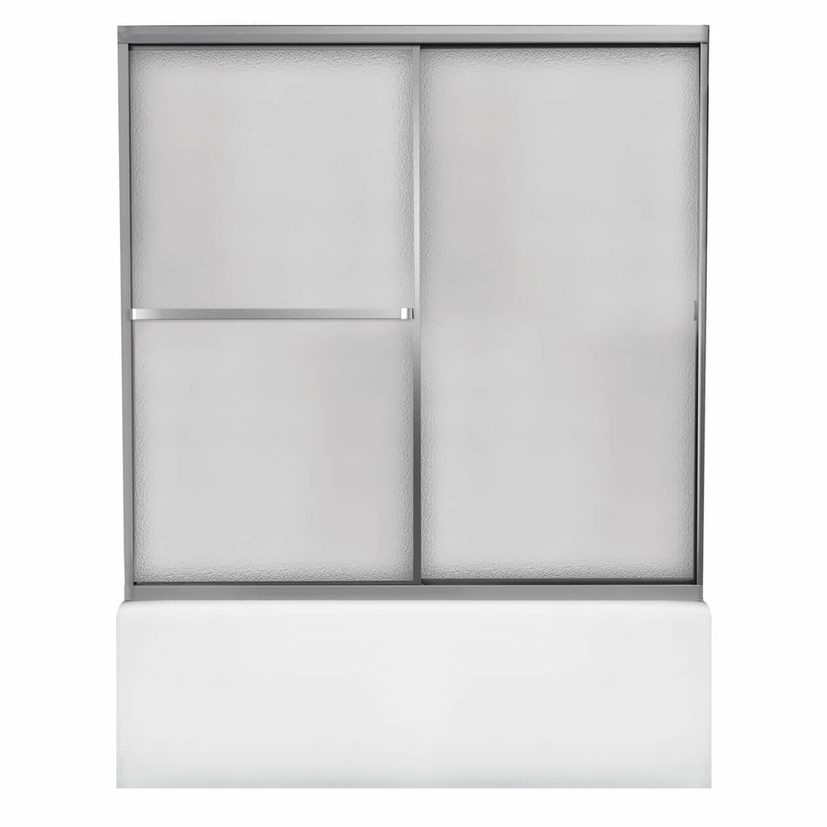 Maax Mika 54 - 59 ½ x 55 ½ in Sliding Tub Door for Alcove Installation with Hammer glass in Mat Silver - image 2
