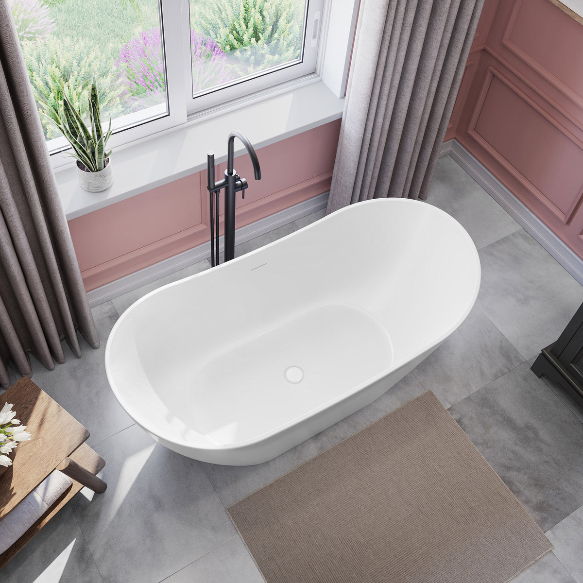 Maax Mirella 60 x 29 Acrylic Freestanding Center Drain Bathtub in White with White Skirt - image 2