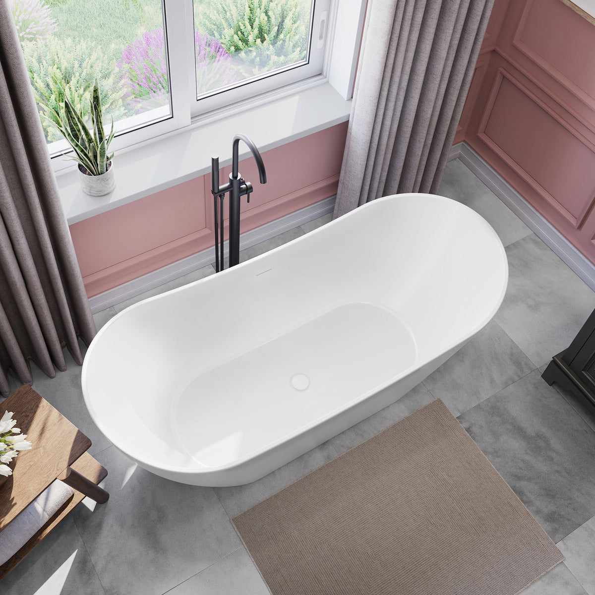 Maax Mirella 67 x 29 Acrylic Freestanding Center Drain Bathtub in White with White Skirt - image 2