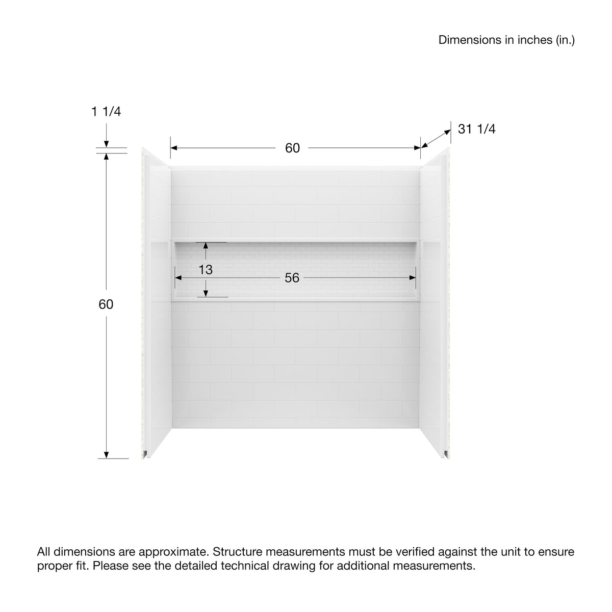 Maax NexTile 6030 Direct-to-Stud Four-Piece Tub Wall Kit in White - image 3