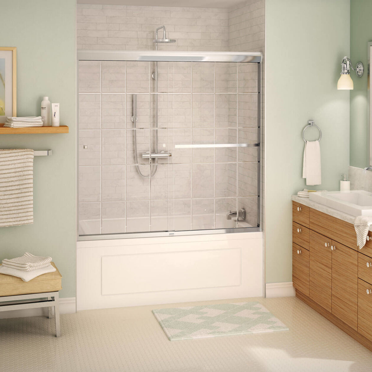 Maax Noble 55-59 x 57 in 8 mm Bypass Tub Door for Alcove Installation with French Door glass in Chrome