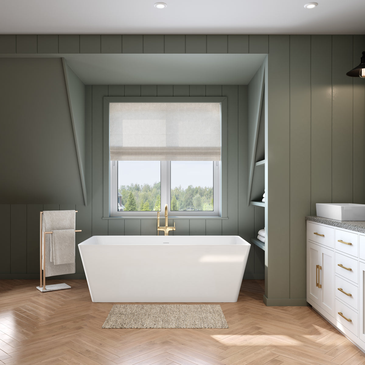 Maax Nota 67 x 31 Acrylic Freestanding Center Drain Bathtub in White with White Skirt