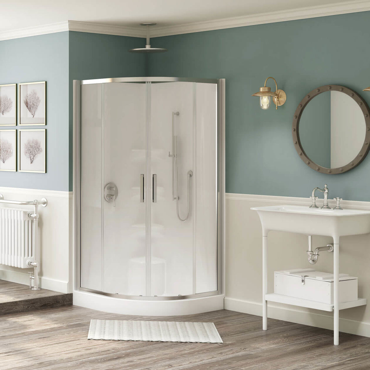 Maax Novello II 37 x 37 Acrylic Corner Center Drain One-Piece Shower in White
