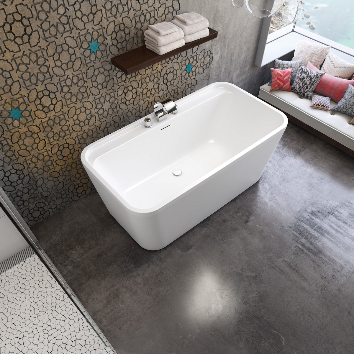 Maax Oberto 6032 Acrylic Freestanding Center Drain Bathtub in White - image 2