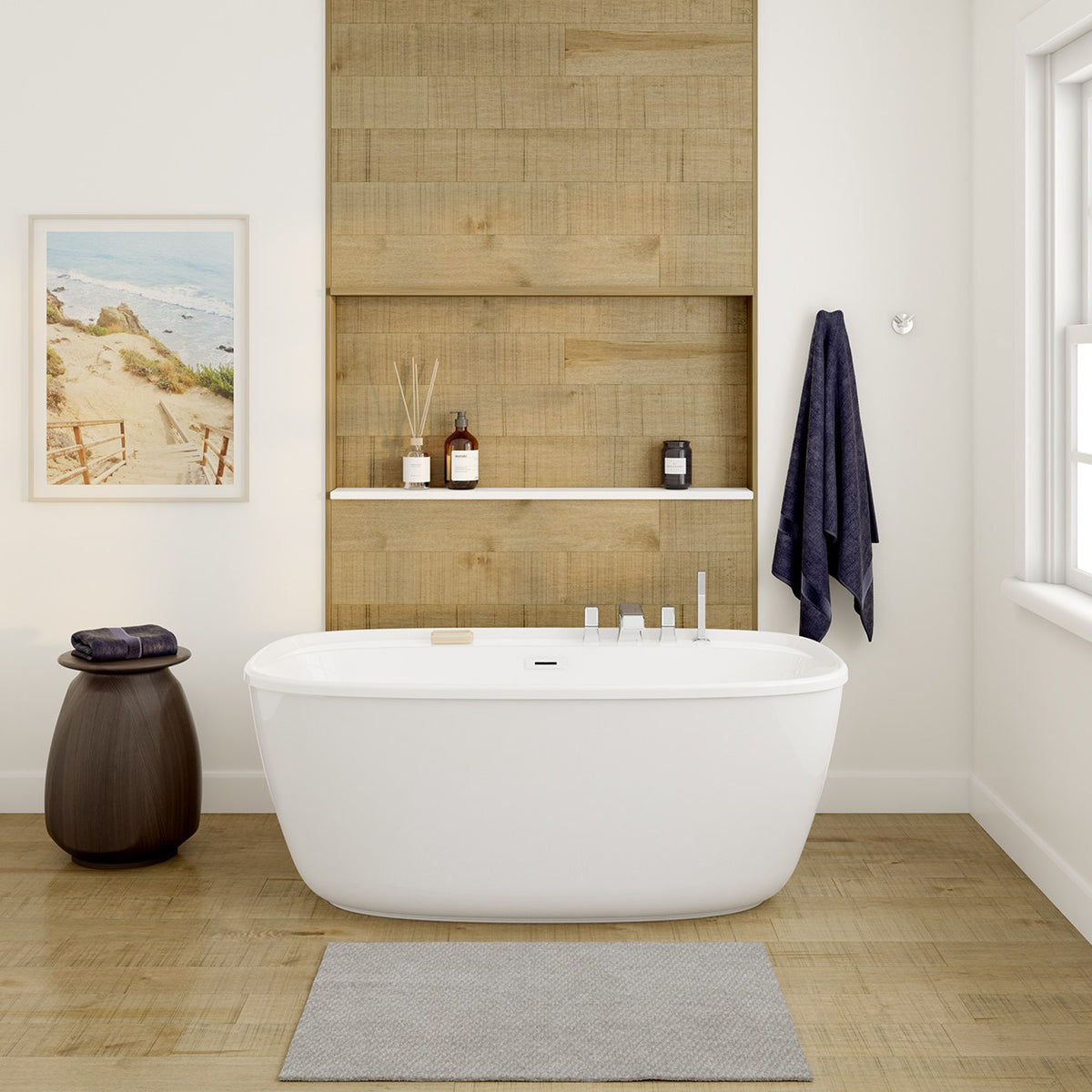 Maax Odetta 58 x 32 AcrylX Freestanding Center Drain Bathtub in White with White Skirt