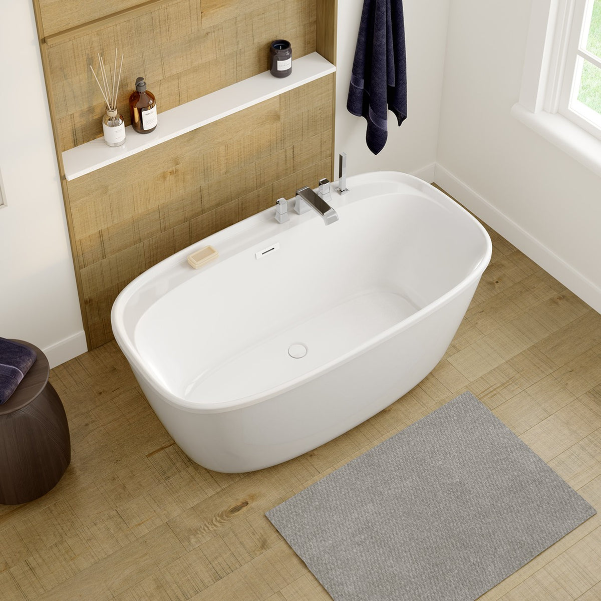 Maax Odetta 58 x 32 AcrylX Freestanding Center Drain Bathtub in White with White Skirt - image 2