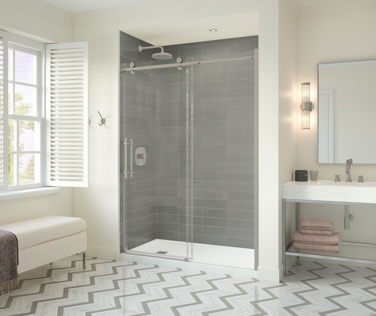 Odyssey SC 57-59 ½ x 78in. 8 mm Sliding Shower Door for Alcove Installation with Clear glass in Brushed Nickel - Plumbing Market