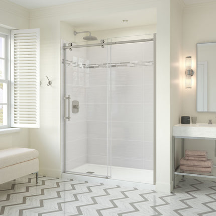Odyssey SC 57-59 ½ x 78in. 8 mm Sliding Shower Door for Alcove Installation with Clear glass in Brushed Nickel - Plumbing Market