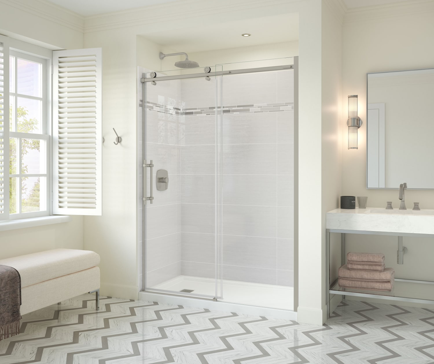Odyssey SC 57-59 ½ x 78in. 8 mm Sliding Shower Door for Alcove Installation with Clear glass in Brushed Nickel - Plumbing Market
