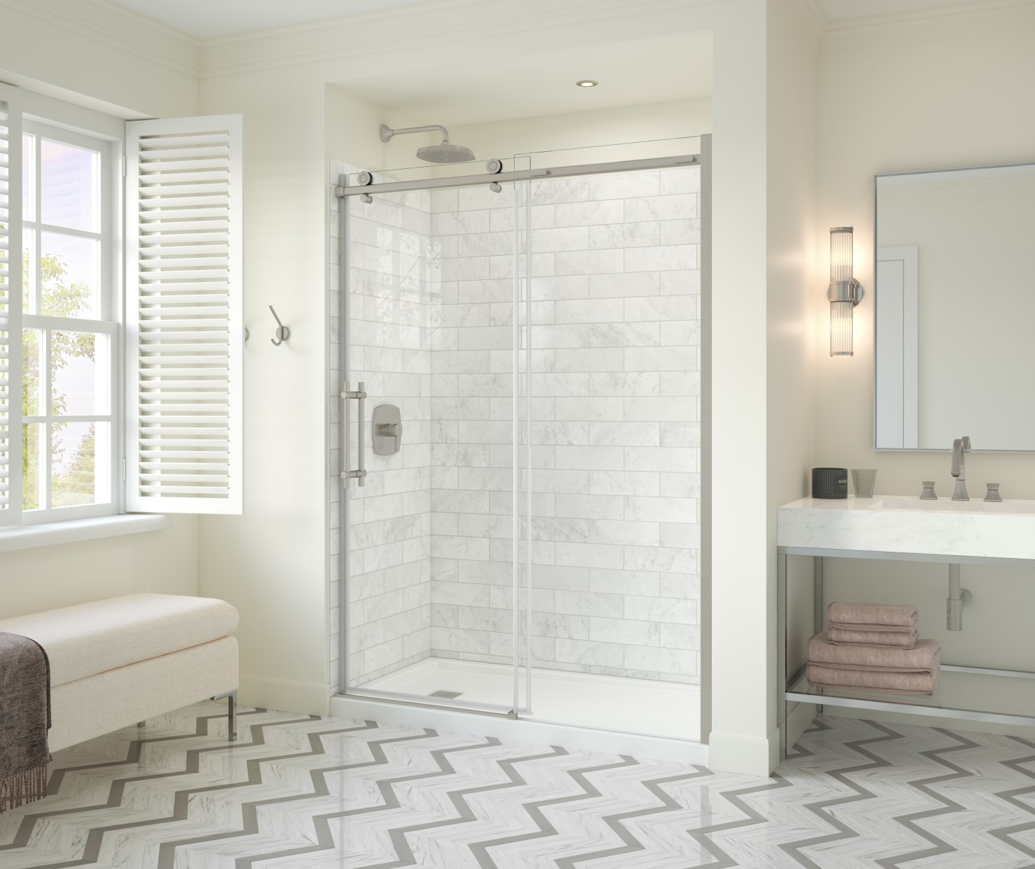 Odyssey SC 57-59 ½ x 78in. 8 mm Sliding Shower Door for Alcove Installation with Clear glass in Brushed Nickel - Plumbing Market