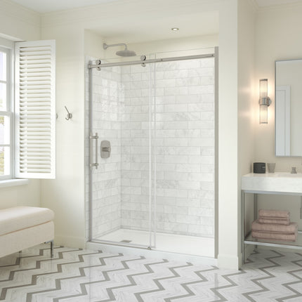 Odyssey SC 57-59 ½ x 78in. 8 mm Sliding Shower Door for Alcove Installation with Clear glass in Brushed Nickel - Plumbing Market