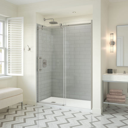 Odyssey SC 57-59 ½ x 78in. 8 mm Sliding Shower Door for Alcove Installation with Clear glass in Brushed Nickel - Plumbing Market