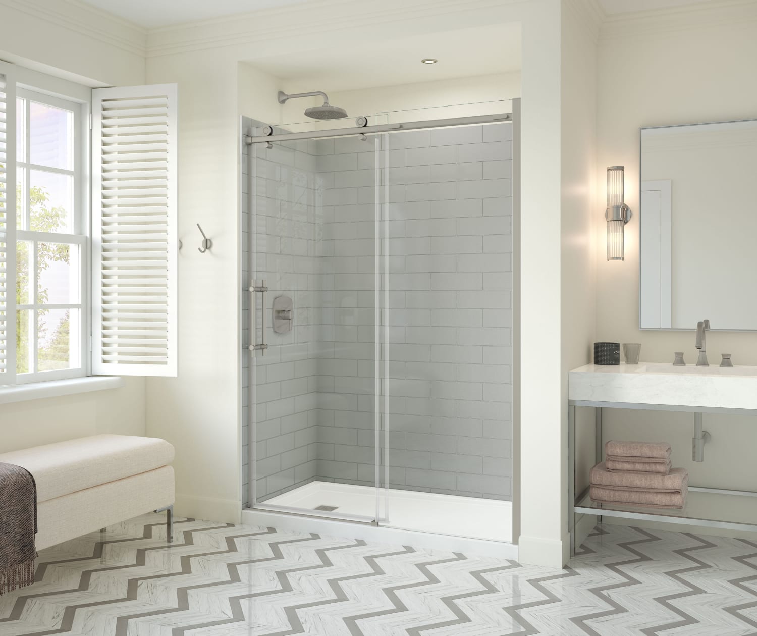 Odyssey SC 57-59 ½ x 78in. 8 mm Sliding Shower Door for Alcove Installation with Clear glass in Brushed Nickel - Plumbing Market