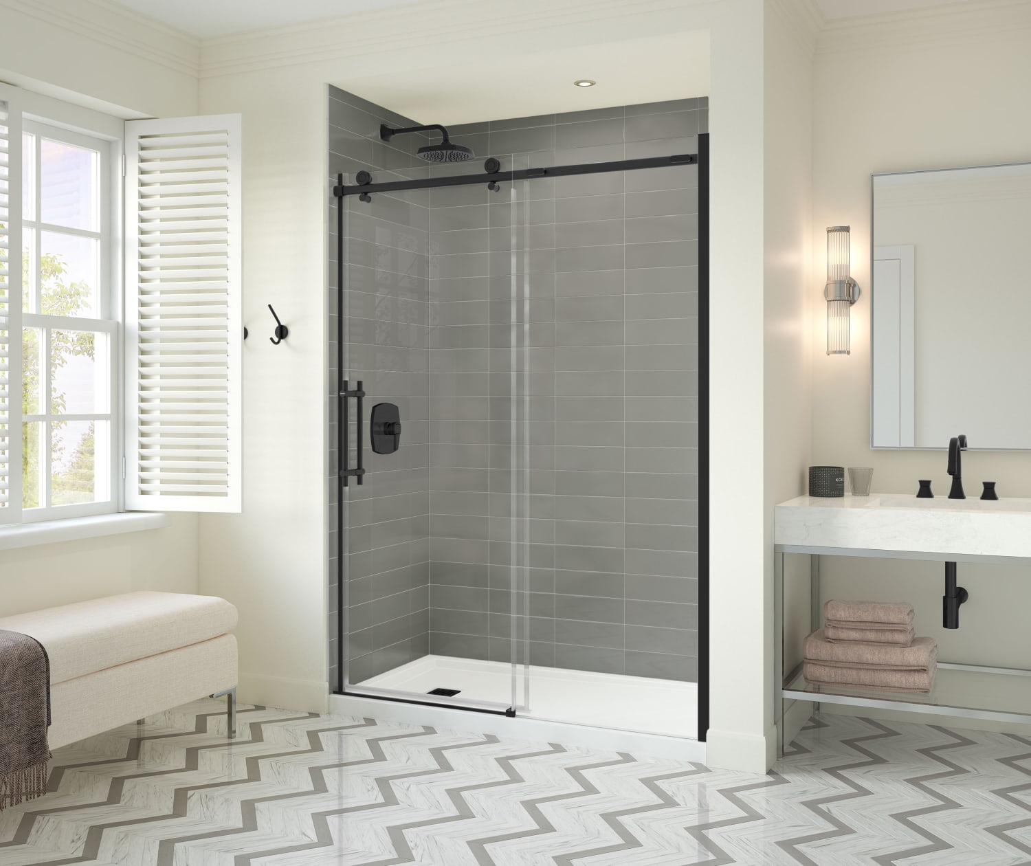 Odyssey SC 57-59 ½ x 78in. 8 mm Sliding Shower Door for Alcove Installation with Clear glass in Matte Black - Plumbing Market