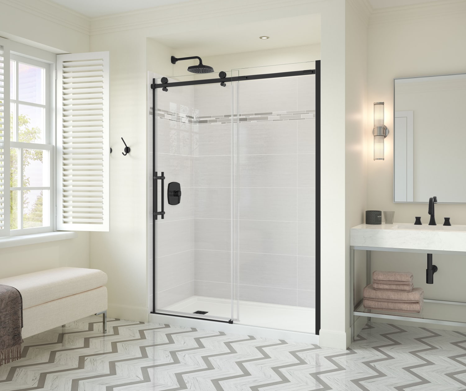 Odyssey SC 57-59 ½ x 78in. 8 mm Sliding Shower Door for Alcove Installation with Clear glass in Matte Black - Plumbing Market
