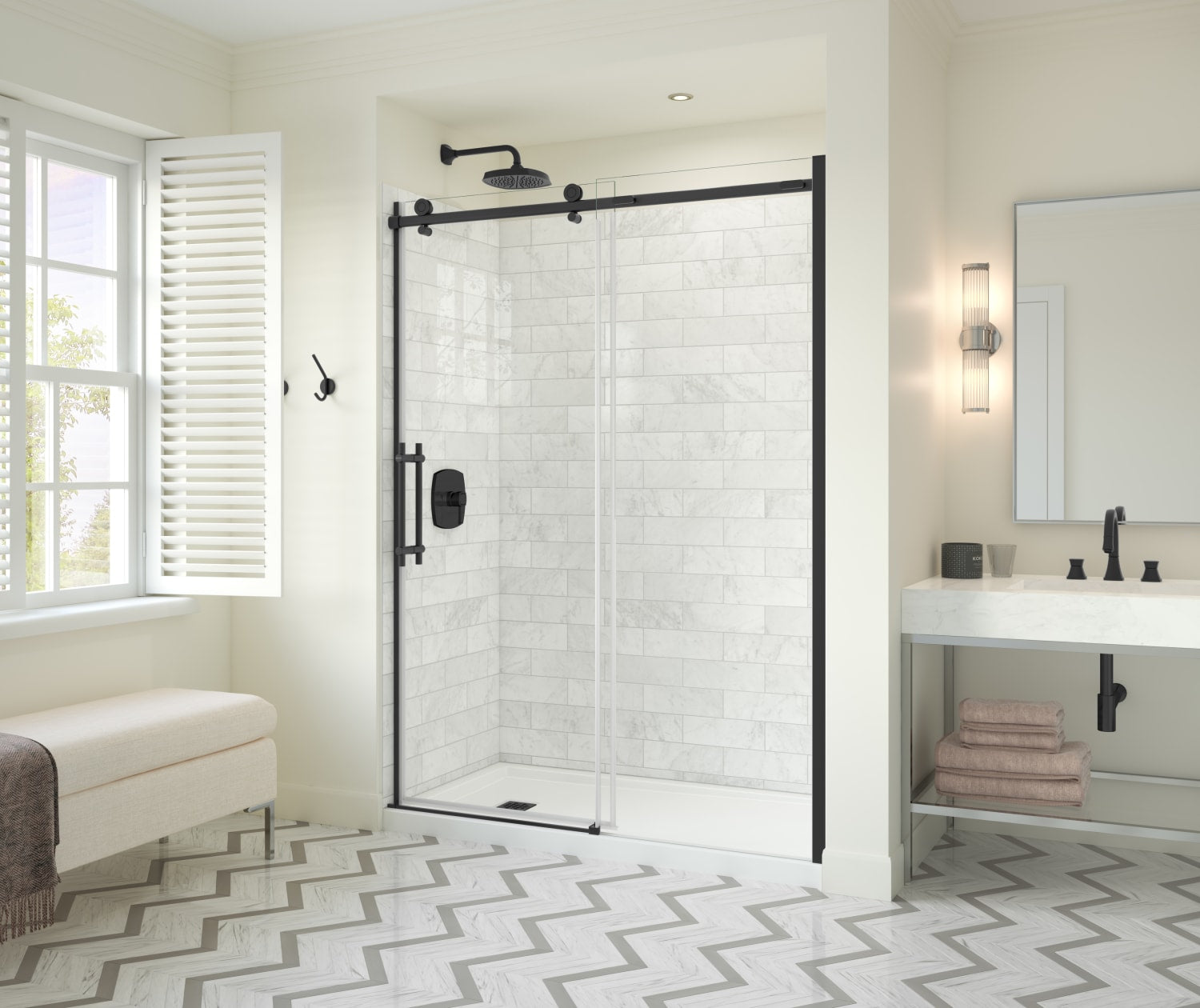 Odyssey SC 57-59 ½ x 78in. 8 mm Sliding Shower Door for Alcove Installation with Clear glass in Matte Black - Plumbing Market