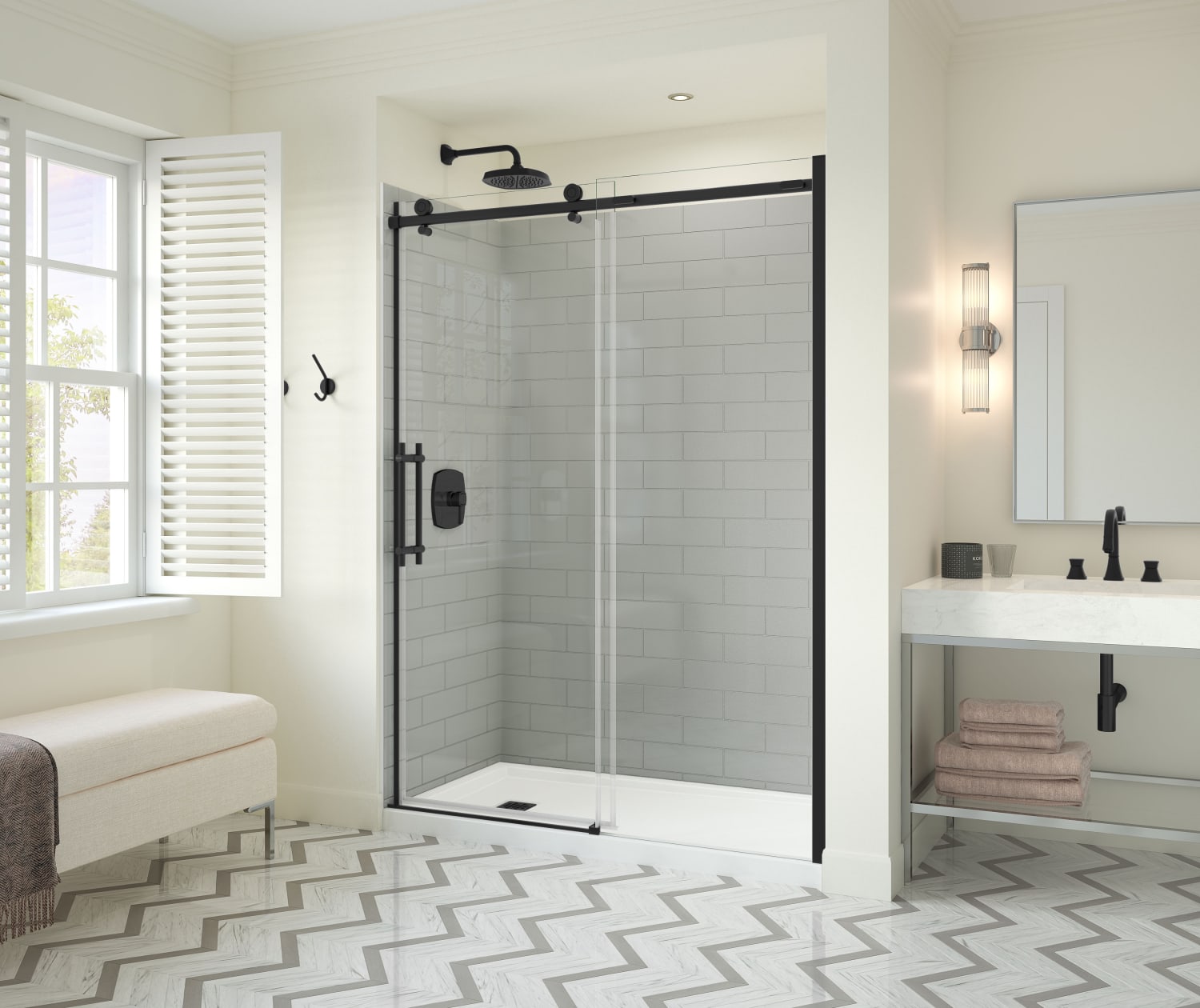 Odyssey SC 57-59 ½ x 78in. 8 mm Sliding Shower Door for Alcove Installation with Clear glass in Matte Black - Plumbing Market