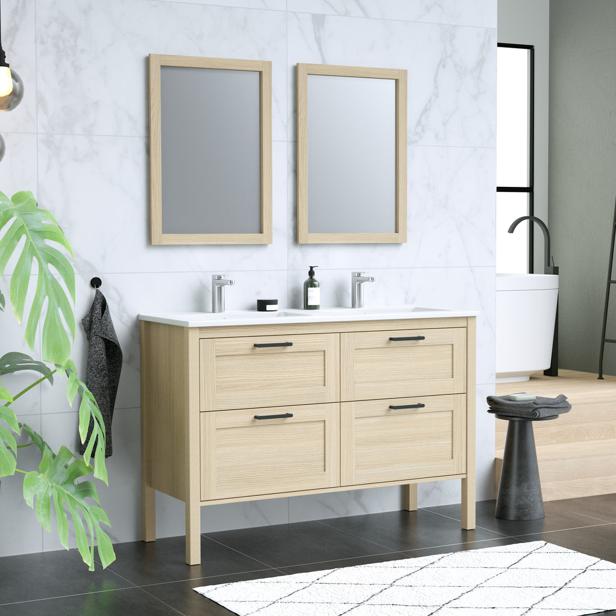 Maax Opaline 48 in Freestanding Double Sink Vanity with Matching Mirror in Light Oak - image 15