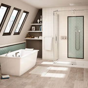 Maax Optik 6032 F Acrylic Freestanding End Drain Bathtub in White with Thunder Grey Skirt