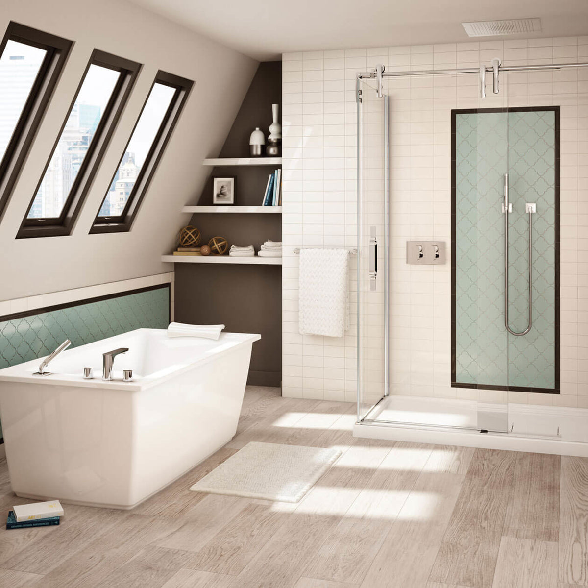 Maax Optik 6032 F Acrylic Freestanding End Drain Bathtub in White with Thunder Grey Skirt