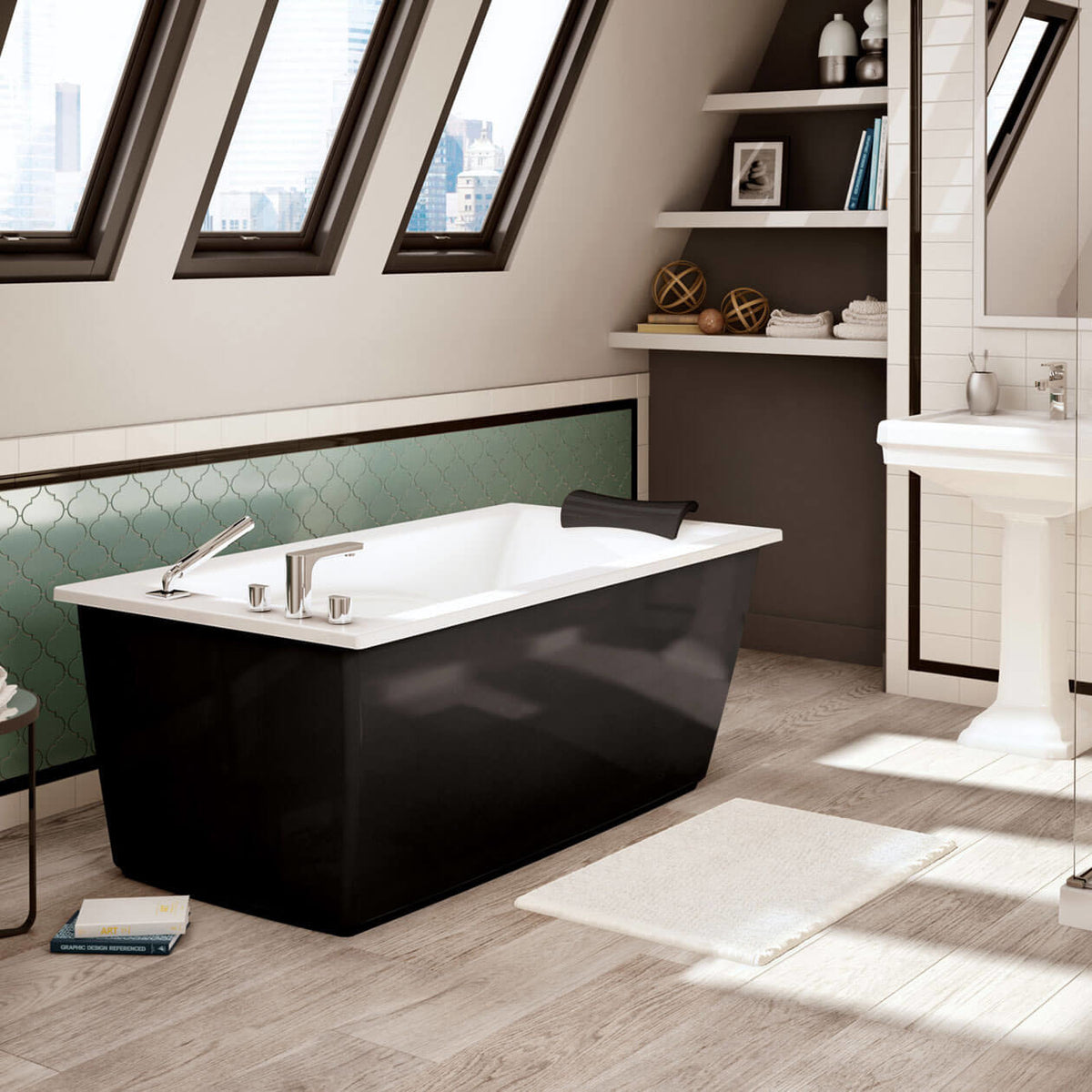 Maax Optik 6032 F Acrylic Freestanding End Drain Bathtub in White with Thunder Grey Skirt - image 10