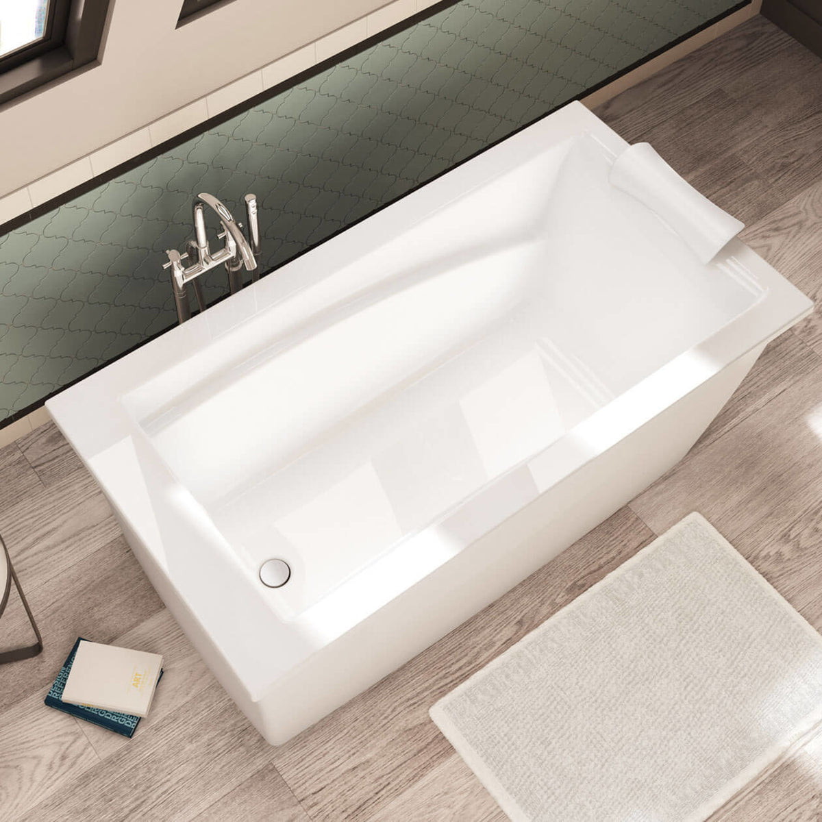 Maax Optik 6032 F Acrylic Freestanding End Drain Bathtub in White with Thunder Grey Skirt - image 2