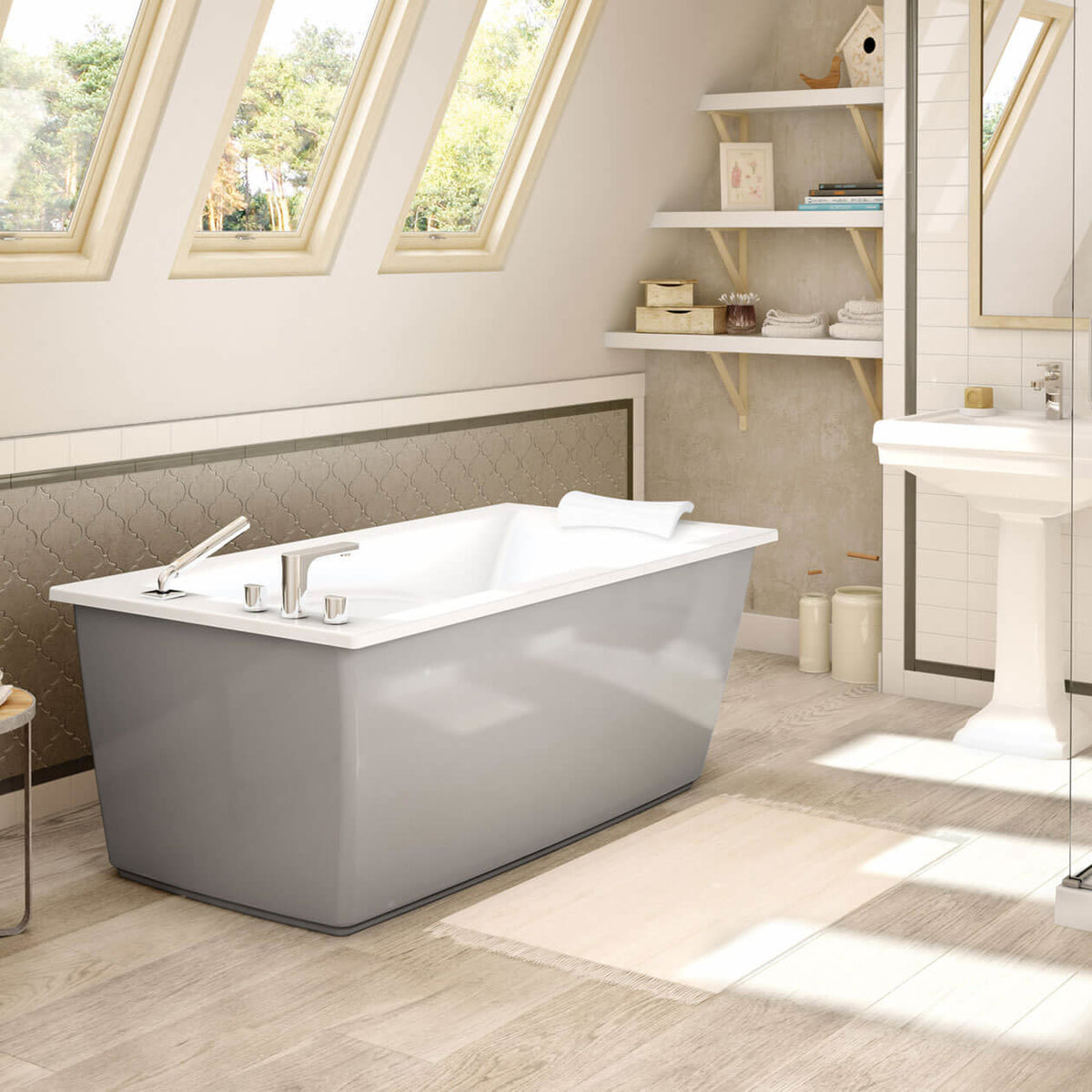 Maax Optik 6032 F Acrylic Freestanding End Drain Bathtub in White with Thunder Grey Skirt - image 6