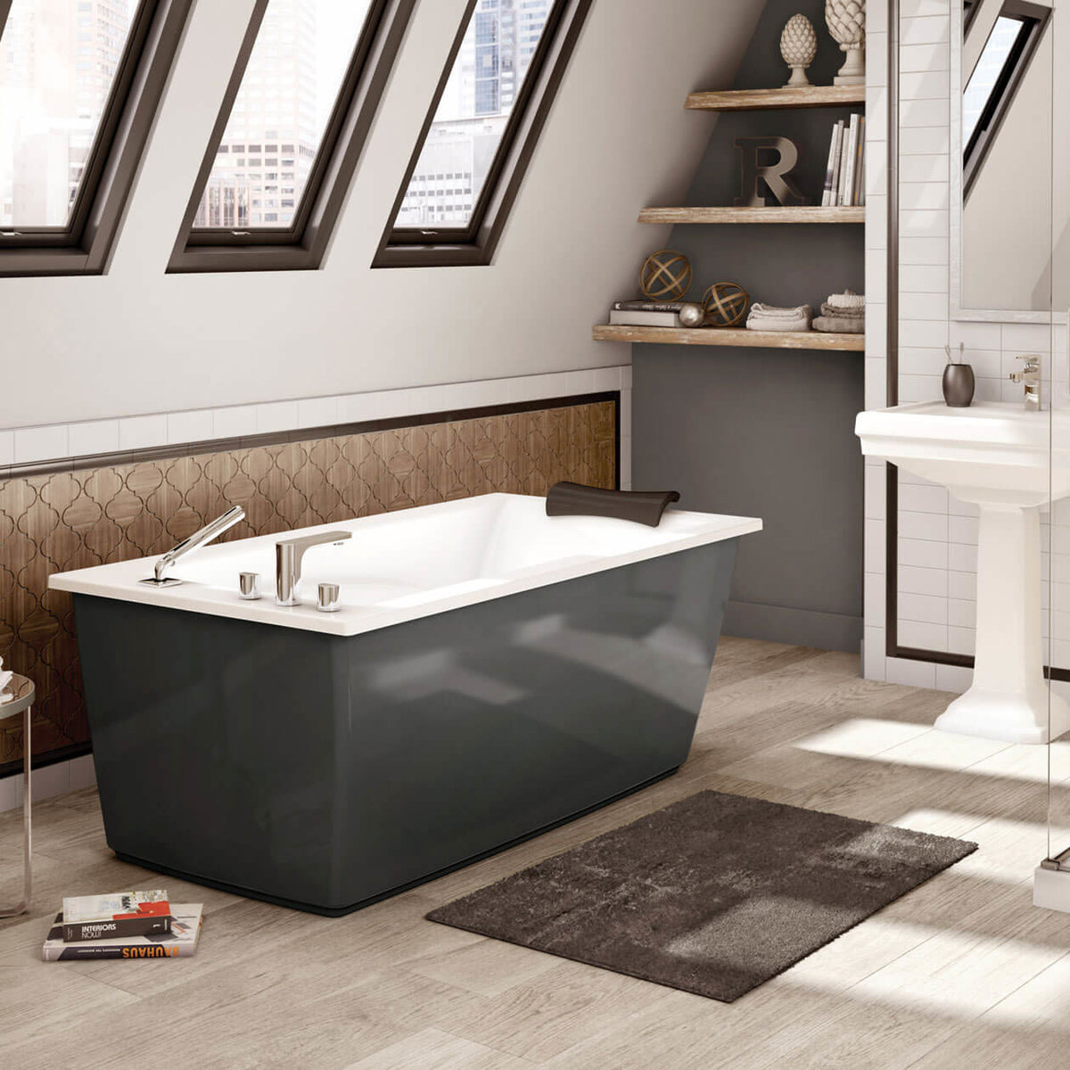 Maax Optik 6032 F Acrylic Freestanding End Drain Bathtub in White with Thunder Grey Skirt - image 8