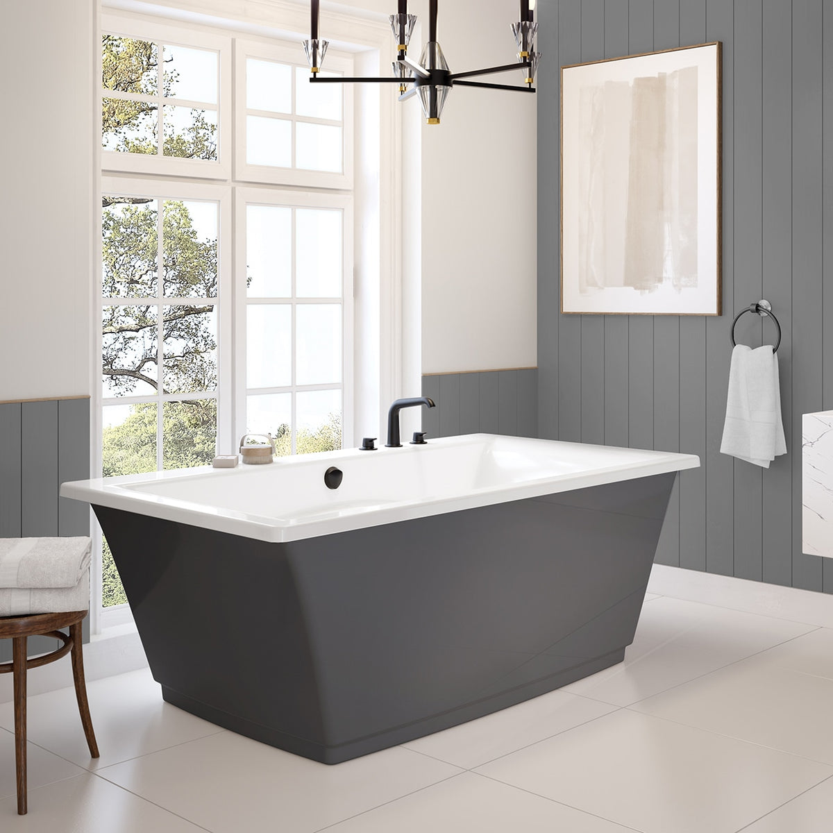 Maax Optik 6636 F Acrylic Freestanding Center Drain Bathtub in White with Thunder Grey Skirt - image 8