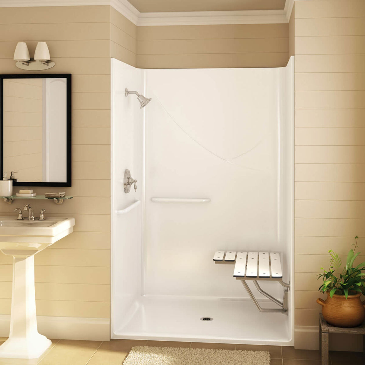 Maax Outlook BFS-48F AcrylX Alcove Center Drain One-Piece Shower in White