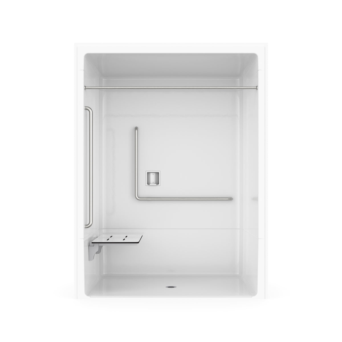 Maax Outlook BFS-6036A - CSA Compliant Acrylic Alcove Center Drain Vertical Threshold One-Piece Shower in White with Right Grab Bars - image 11
