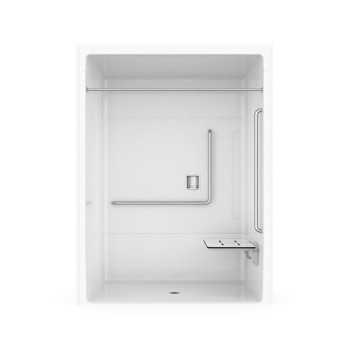 Maax Outlook BFS-6036A - CSA Compliant Acrylic Alcove Center Drain Vertical Threshold One-Piece Shower in White with Right Grab Bars - image 14
