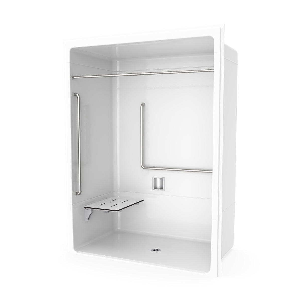 Maax Outlook BFS-6036A - CSA Compliant Acrylic Alcove Center Drain Vertical Threshold One-Piece Shower in White with Right Grab Bars - image 16