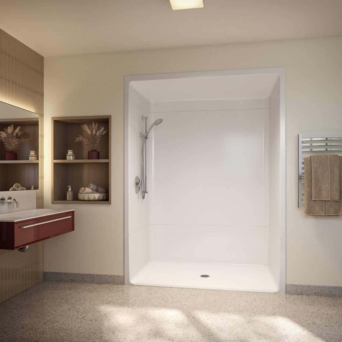 Maax Outlook BFS-6036A - CSA Compliant Acrylic Alcove Center Drain Vertical Threshold One-Piece Shower in White with Right Grab Bars - image 21
