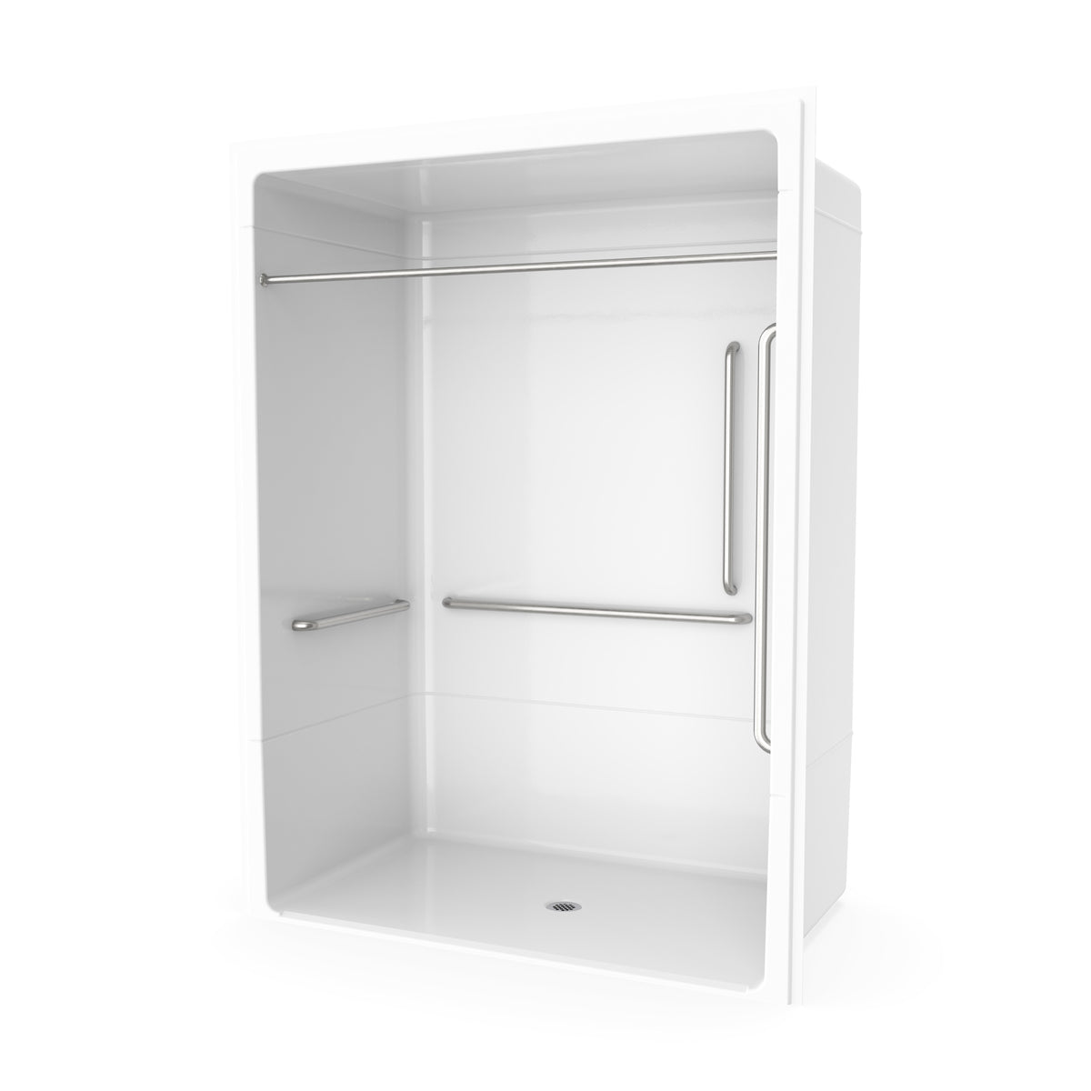 Maax Outlook BFS-6036A - CSA Compliant Acrylic Alcove Center Drain Vertical Threshold One-Piece Shower in White with Right Grab Bars - image 6