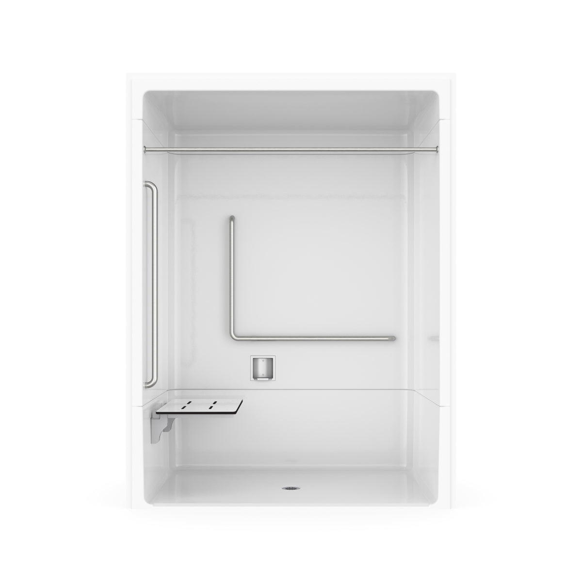 Maax Outlook BFS-6036A - NBC Alberta Compliant Acrylic Alcove Center Drain Beveled Threshold Three-Piece Shower in White with Left L-Shaped Naugahyde Seat - image 17