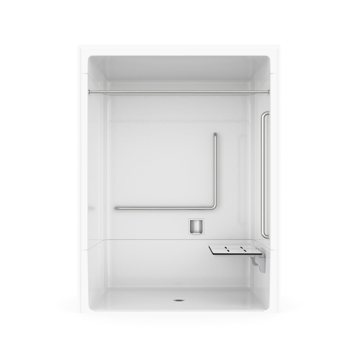 Maax Outlook BFS-6036A - NBC Alberta Compliant Acrylic Alcove Center Drain Beveled Threshold Three-Piece Shower in White with Left L-Shaped Naugahyde Seat - image 20