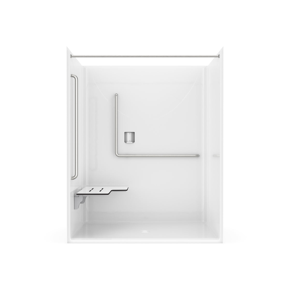 Maax Outlook BFS-6036F - ADA/ANSI Compliant AcrylX Alcove Center Drain Shower in White with Right L-Shaped Naugahyde Seat - image 12