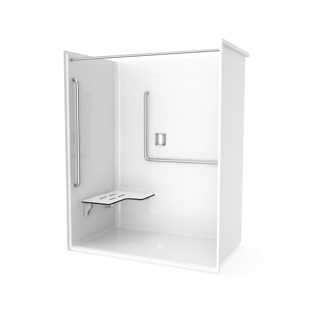 Maax Outlook BFS-6036F - ADA/ANSI Compliant AcrylX Alcove Center Drain Shower in White with Right L-Shaped Naugahyde Seat - image 14