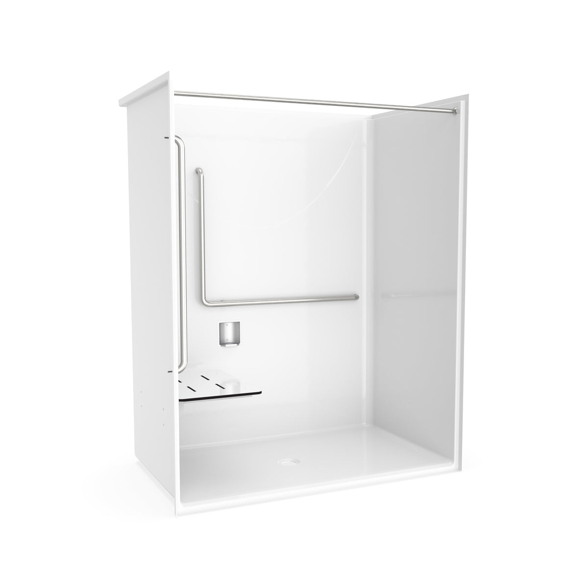 Maax Outlook BFS-6036F - ADA/ANSI Compliant AcrylX Alcove Center Drain Shower in White with Right L-Shaped Naugahyde Seat - image 20
