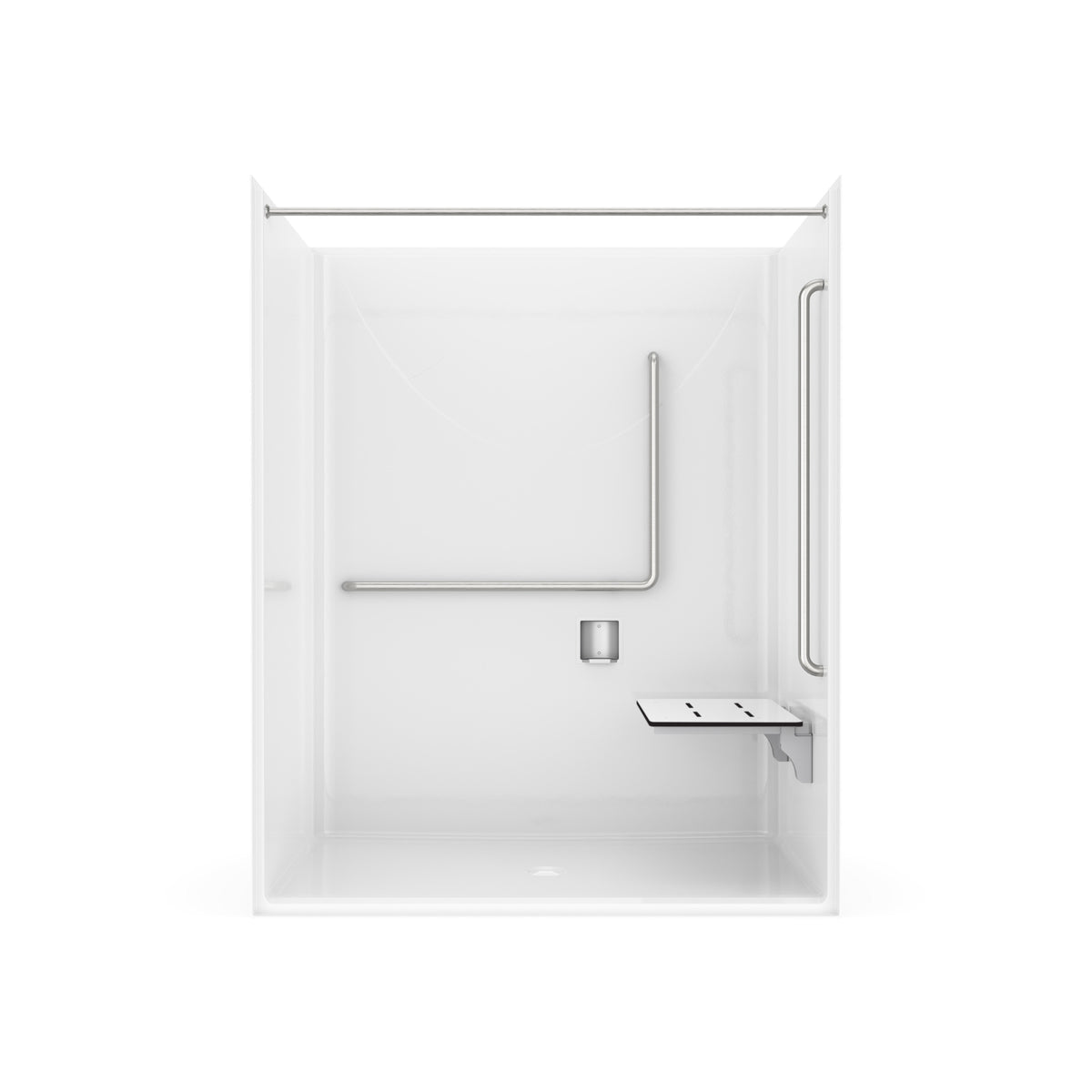 Maax Outlook BFS-6036F - ADA/ANSI Compliant AcrylX Alcove Center Drain Shower in White with Right L-Shaped Naugahyde Seat - image 21