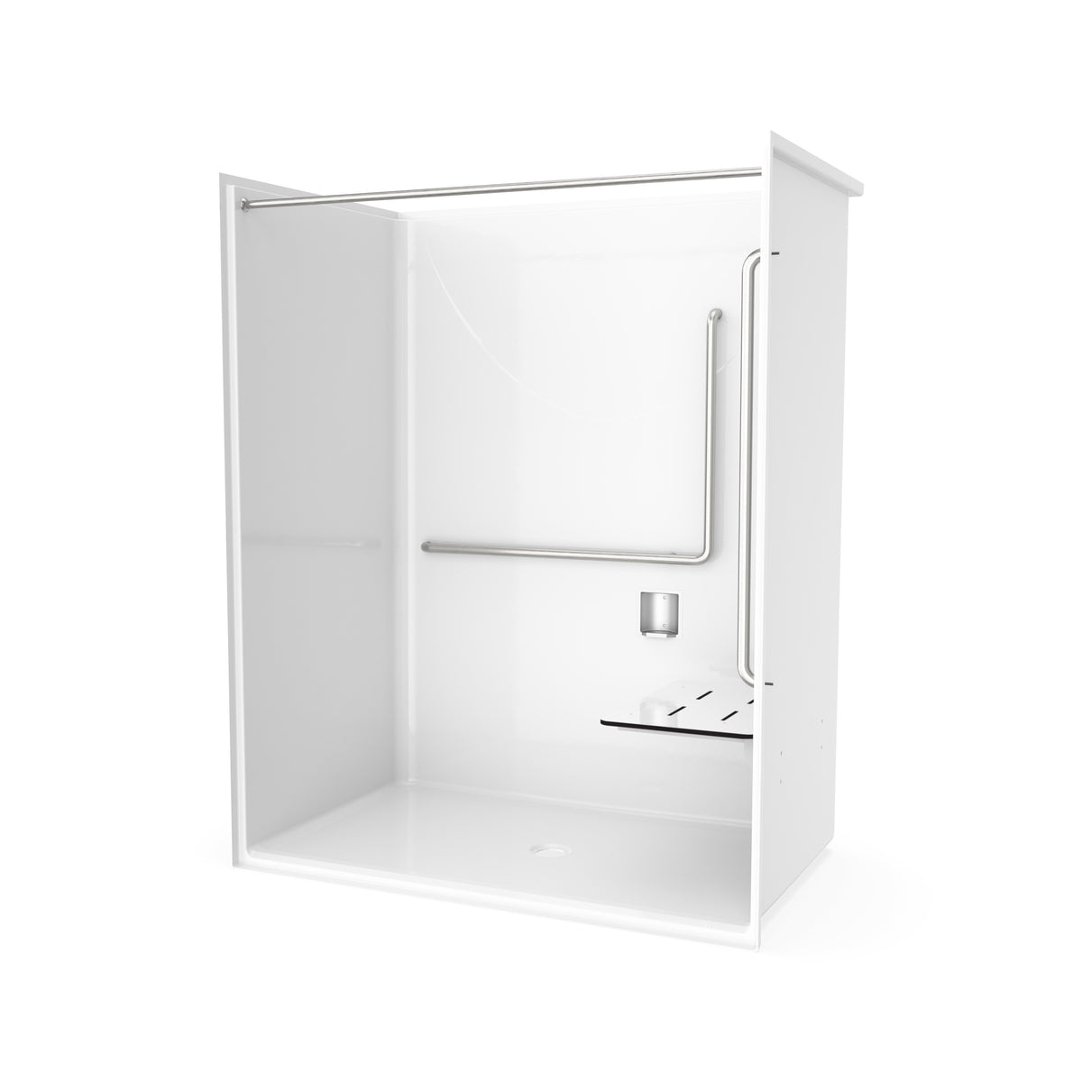 Maax Outlook BFS-6036F - ADA/ANSI Compliant AcrylX Alcove Center Drain Shower in White with Right L-Shaped Naugahyde Seat - image 23
