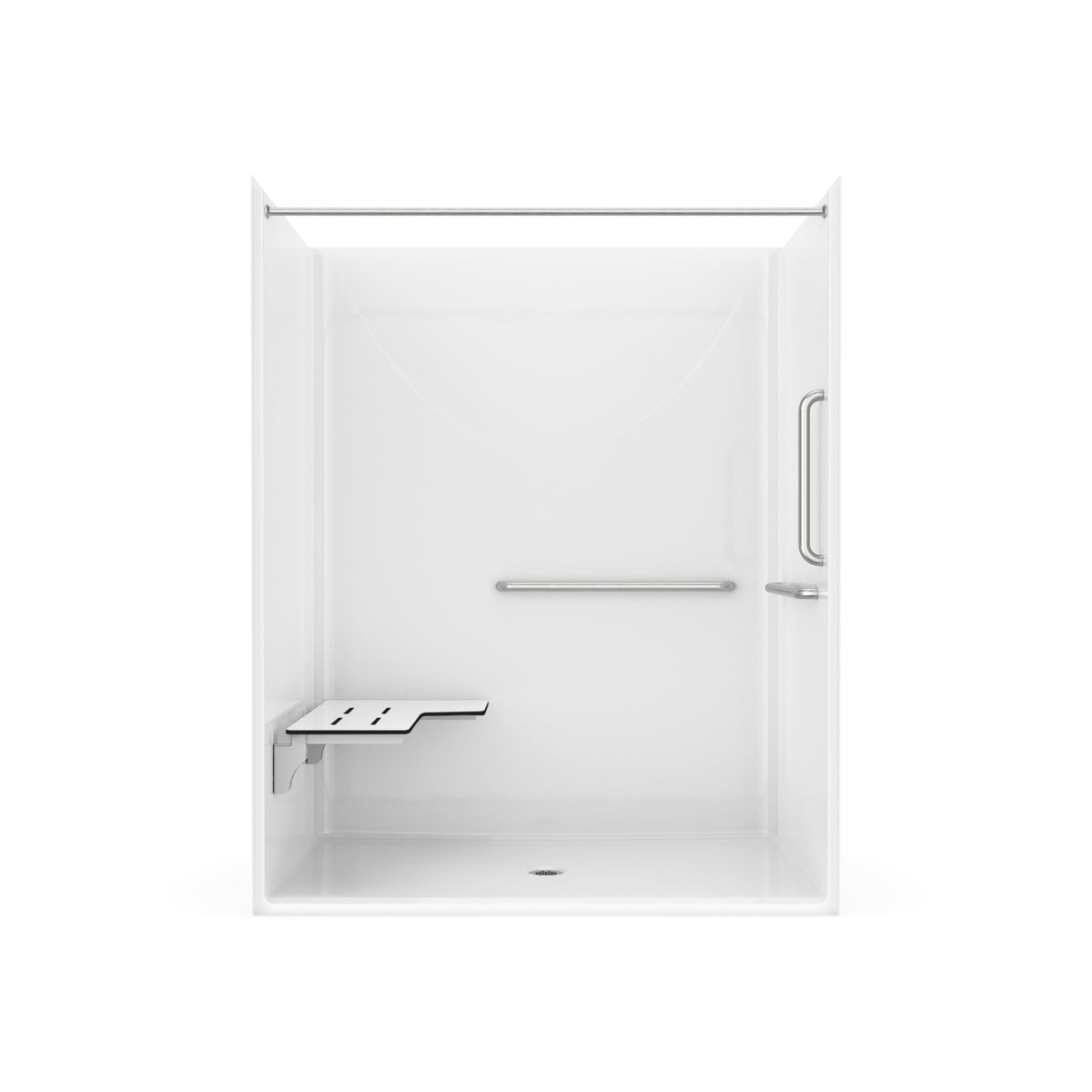 Maax Outlook BFS-6036F - ADA/ANSI Compliant AcrylX Alcove Center Drain Shower in White with Right L-Shaped Naugahyde Seat - image 24
