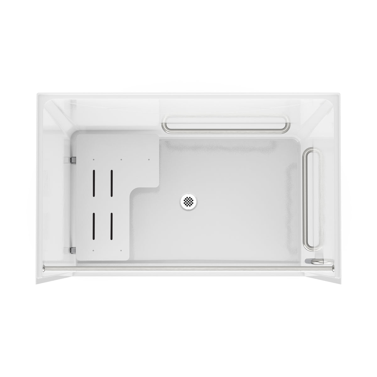 Maax Outlook BFS-6036F - ADA/ANSI Compliant AcrylX Alcove Center Drain Shower in White with Right L-Shaped Naugahyde Seat - image 25